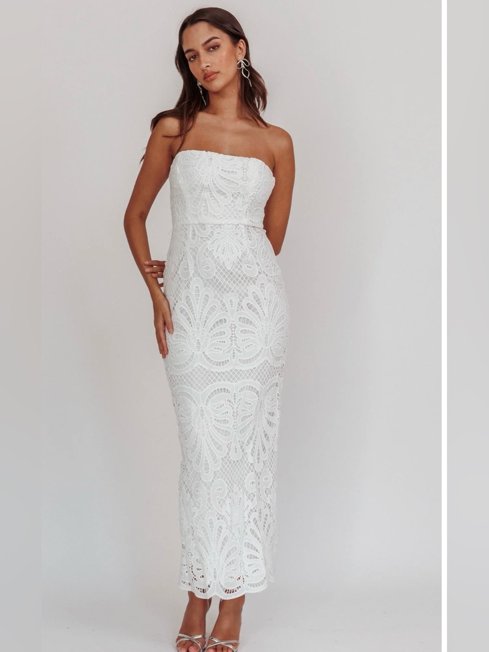 NWOT Selfie Leslie Strapless Lace Embroidered Maxi Dress White